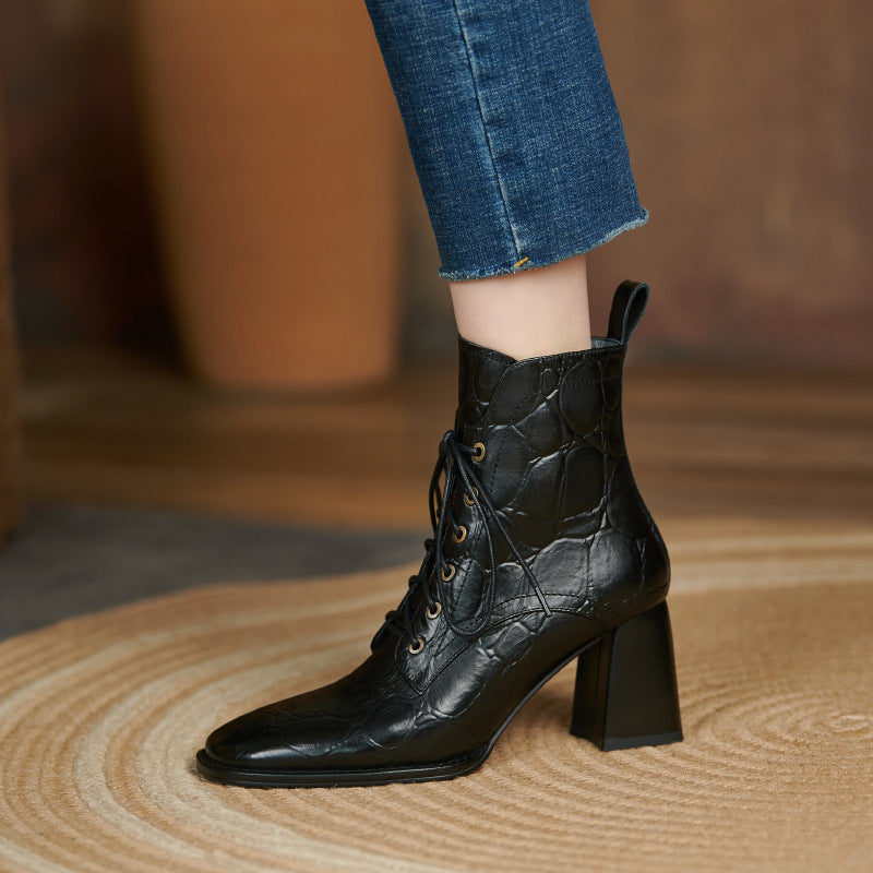 Damen Martin Boots mit dickem Absatz – Elegante High Heels zum Schnüren von Lord Lifestyle