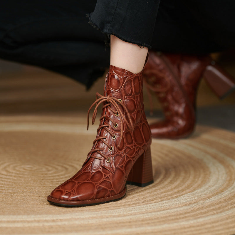 Damen Martin Boots mit dickem Absatz – Elegante High Heels zum Schnüren von Lord Lifestyle