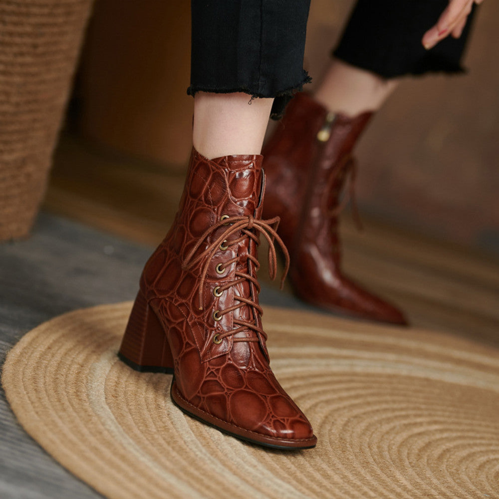 Damen Martin Boots mit dickem Absatz – Elegante High Heels zum Schnüren von Lord Lifestyle